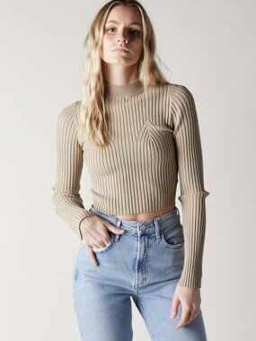 NWT The Range Cropped Mock Neck Sweater Size S Dark Pearl